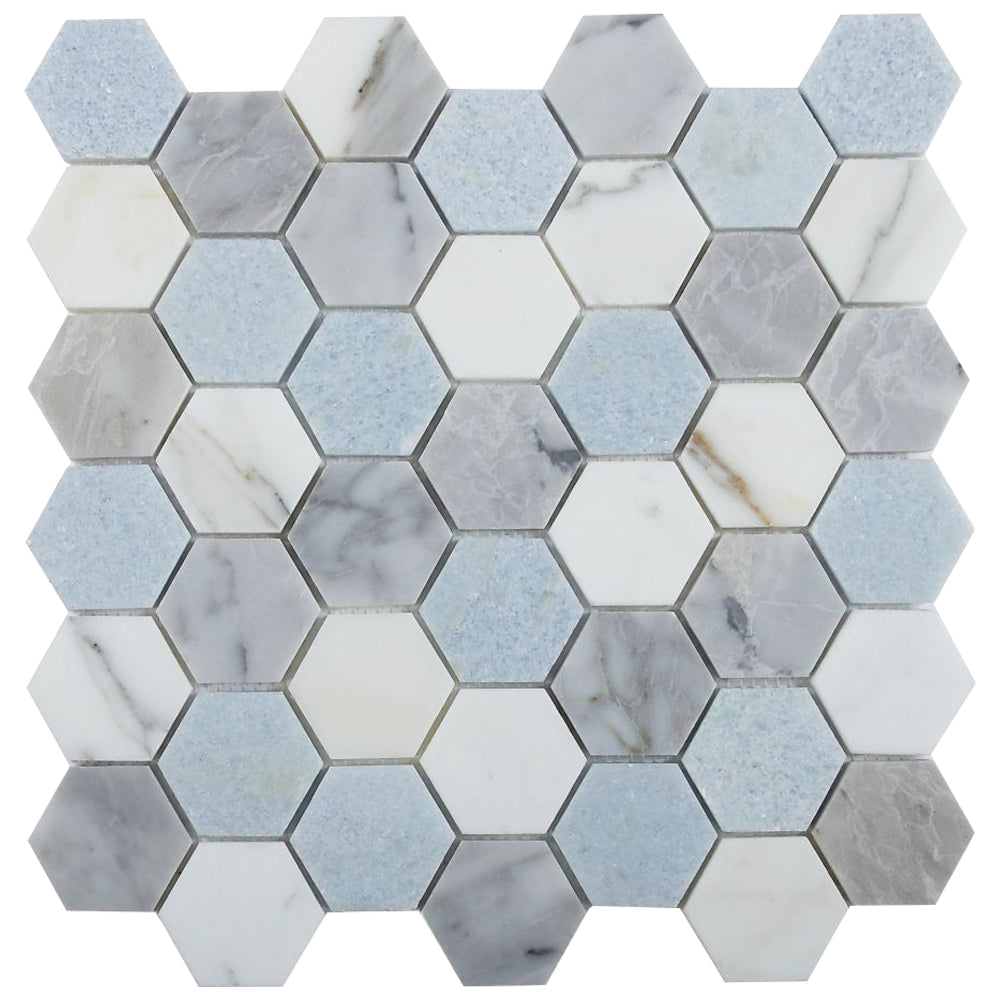 Elysium Tiles Hexagon Livid (2" x 2" pieces) 11.75" x 12" Marble Mosaic Tile