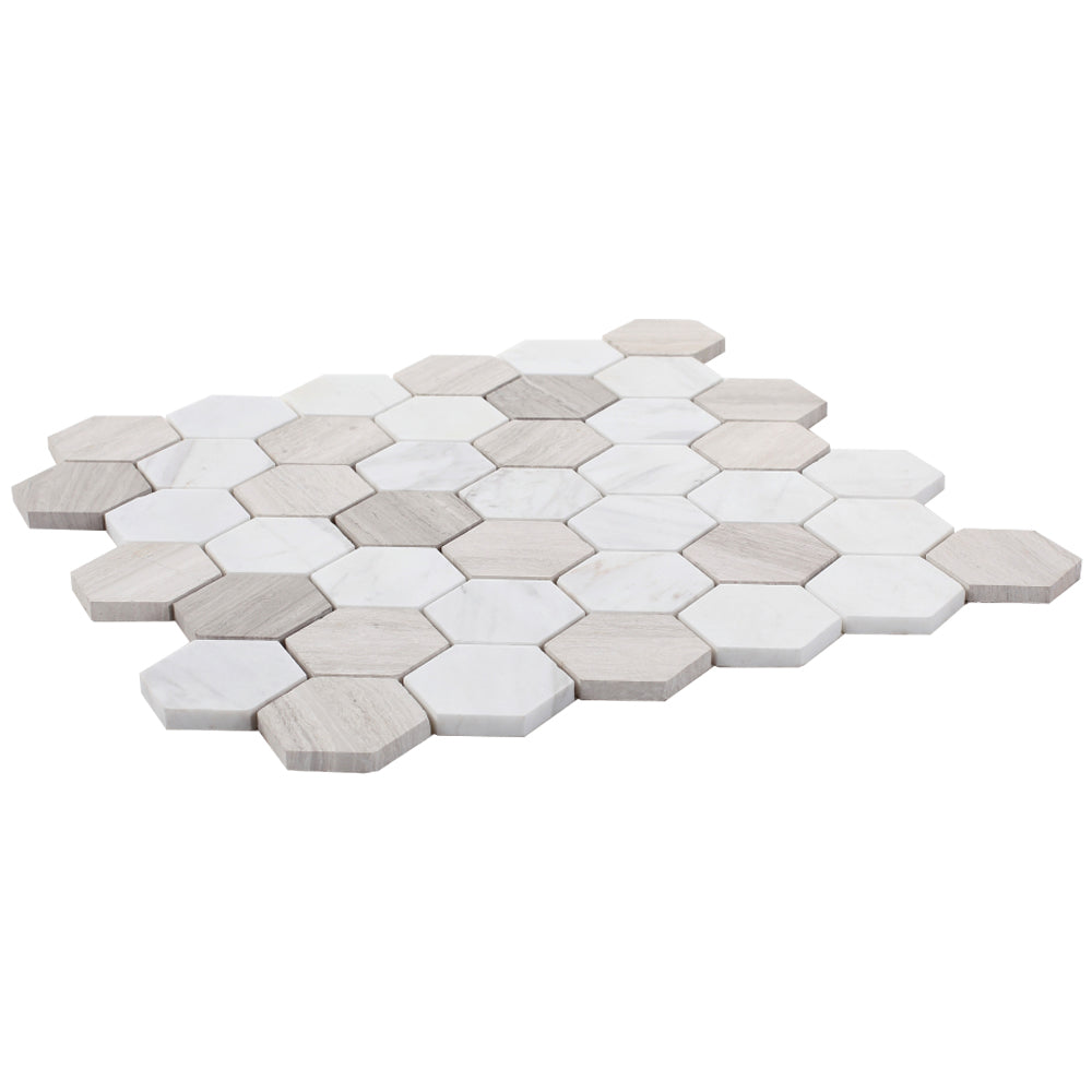 Elysium Tiles Hexagon Loft (2" x 2" pieces) 11.75" x 11.75" Marble Mosaic Tile