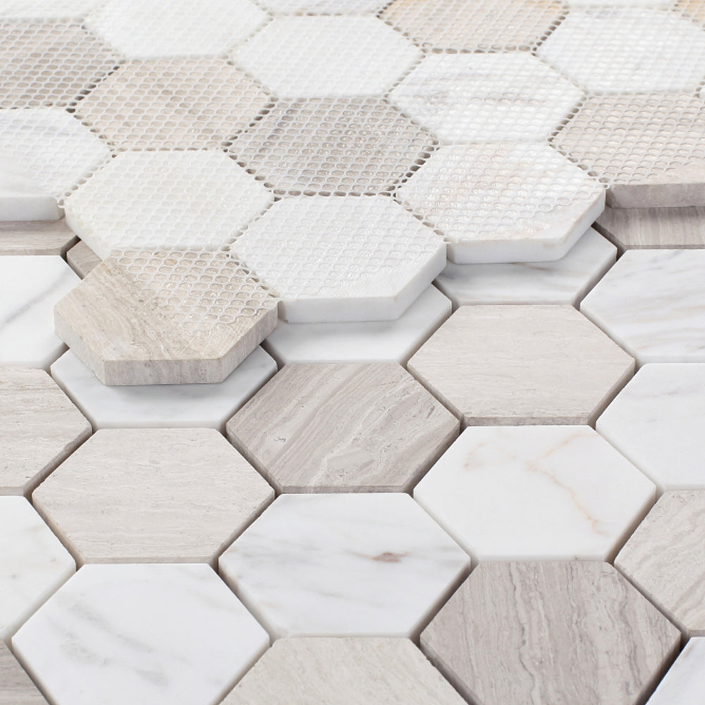 Elysium Tiles Hexagon Loft (2" x 2" pieces) 11.75" x 11.75" Marble Mosaic Tile