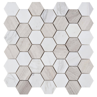 Elysium Tiles Hexagon Loft (2" x 2" pieces) 11.75" x 11.75" Marble Mosaic Tile