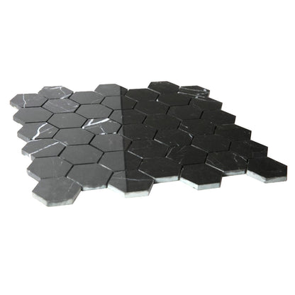 Elysium Tiles Hexagon Marquina Polished (2" x 2" pieces) 11.75" x 11.75" Marble Mosaic Tile