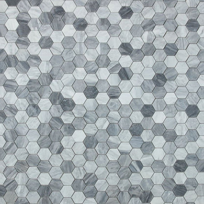 Elysium Tiles Hexagon Mix Grey Honed (2" x 2" pieces) 11.75" x 12" Marble Mosaic Tile