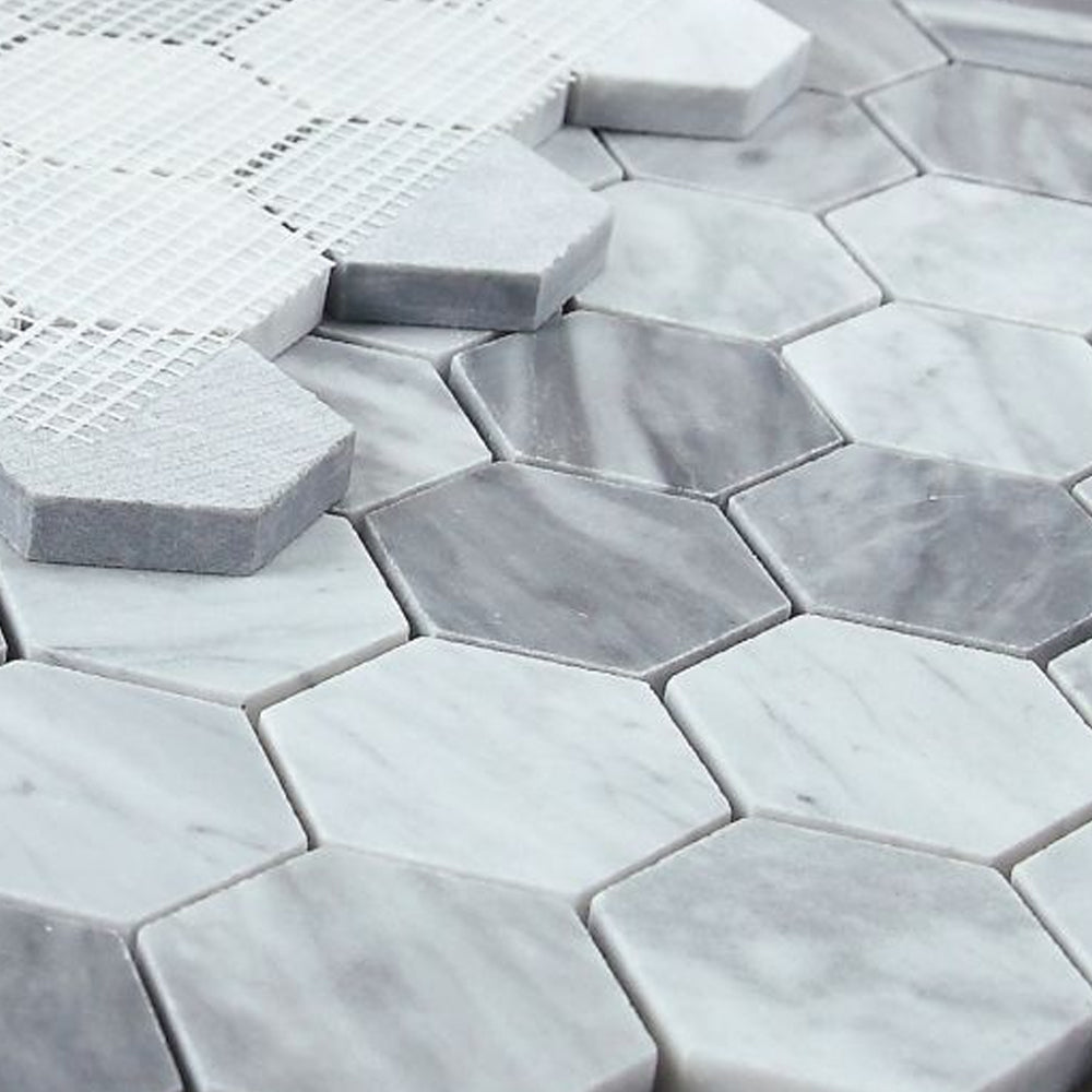 Elysium Tiles Hexagon Mix Grey Honed (2" x 2" pieces) 11.75" x 12" Marble Mosaic Tile