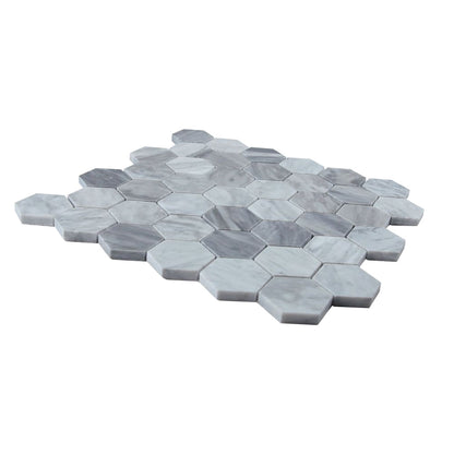 Elysium Tiles Hexagon Mix Grey Honed (2" x 2" pieces) 11.75" x 12" Marble Mosaic Tile