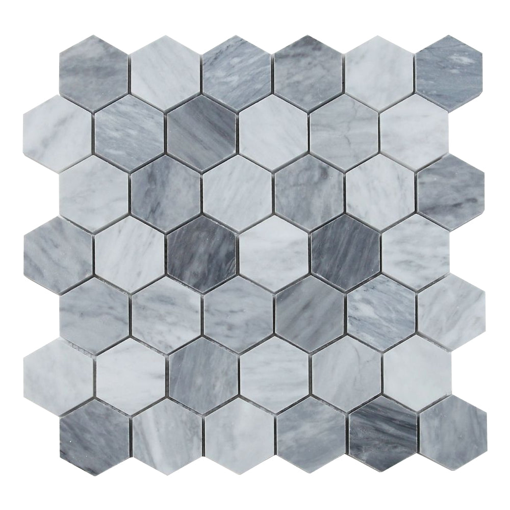 Elysium Tiles Hexagon Mix Grey Honed (2" x 2" pieces) 11.75" x 12" Marble Mosaic Tile