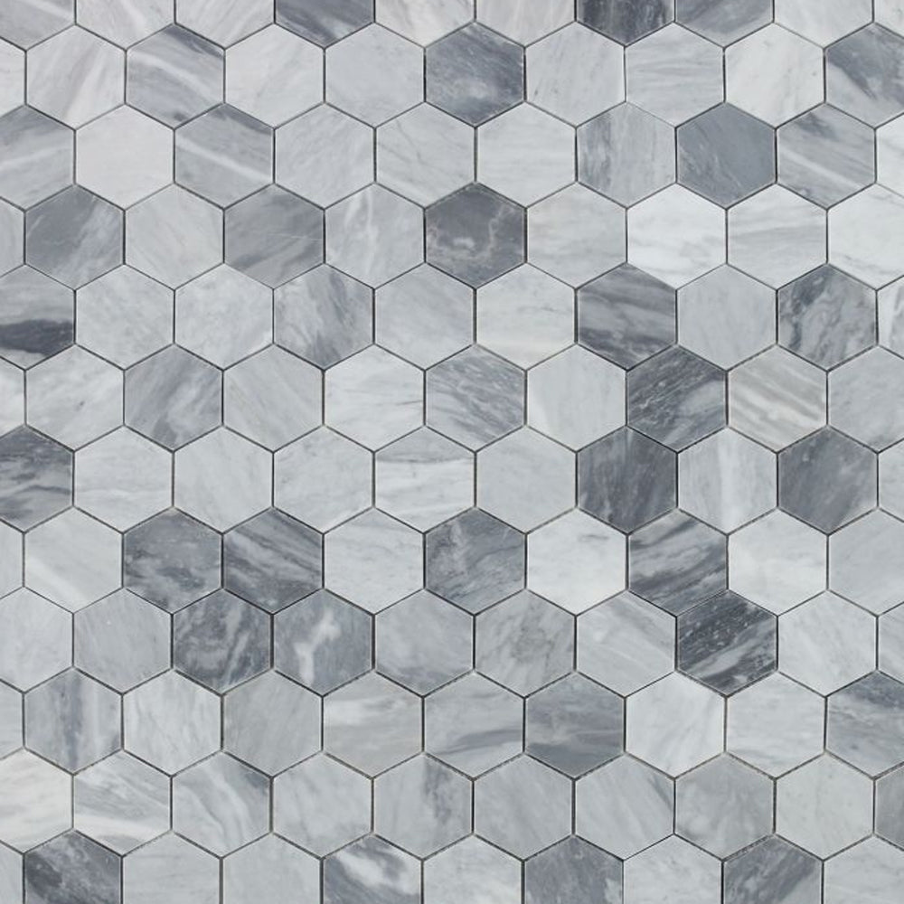 Elysium Tiles Hexagon Mix Grey Honed (3" x 3" pieces) 10.25" x 11.75" Marble Mosaic Tile