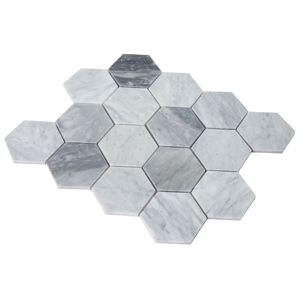 Elysium Tiles Hexagon Mix Grey Honed (3" x 3" pieces) 10.25" x 11.75" Marble Mosaic Tile