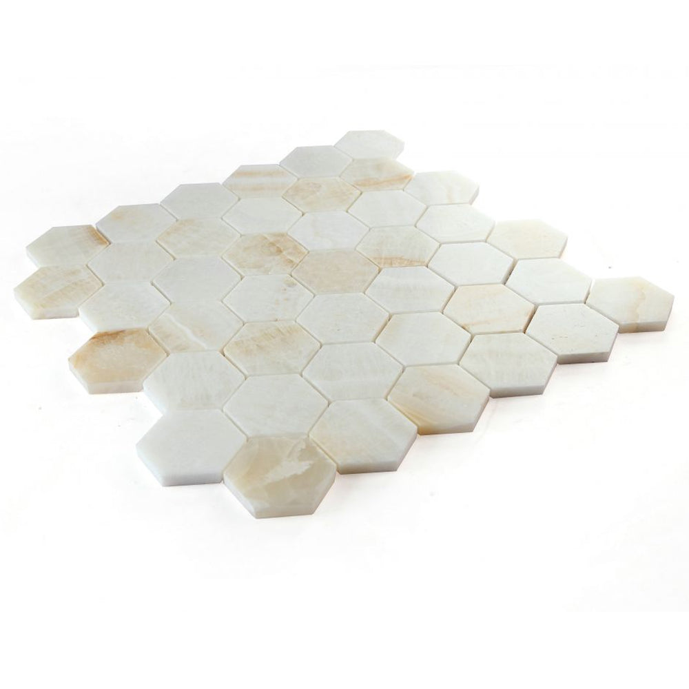 Elysium Tiles Hexagon Onyx Ivory Honed (2" x 2" pieces) 11.75" x 12" Onyx Mosaic Tile