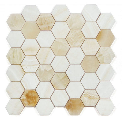 Elysium Tiles Hexagon Onyx Ivory Honed (2" x 2" pieces) 11.75" x 12" Onyx Mosaic Tile