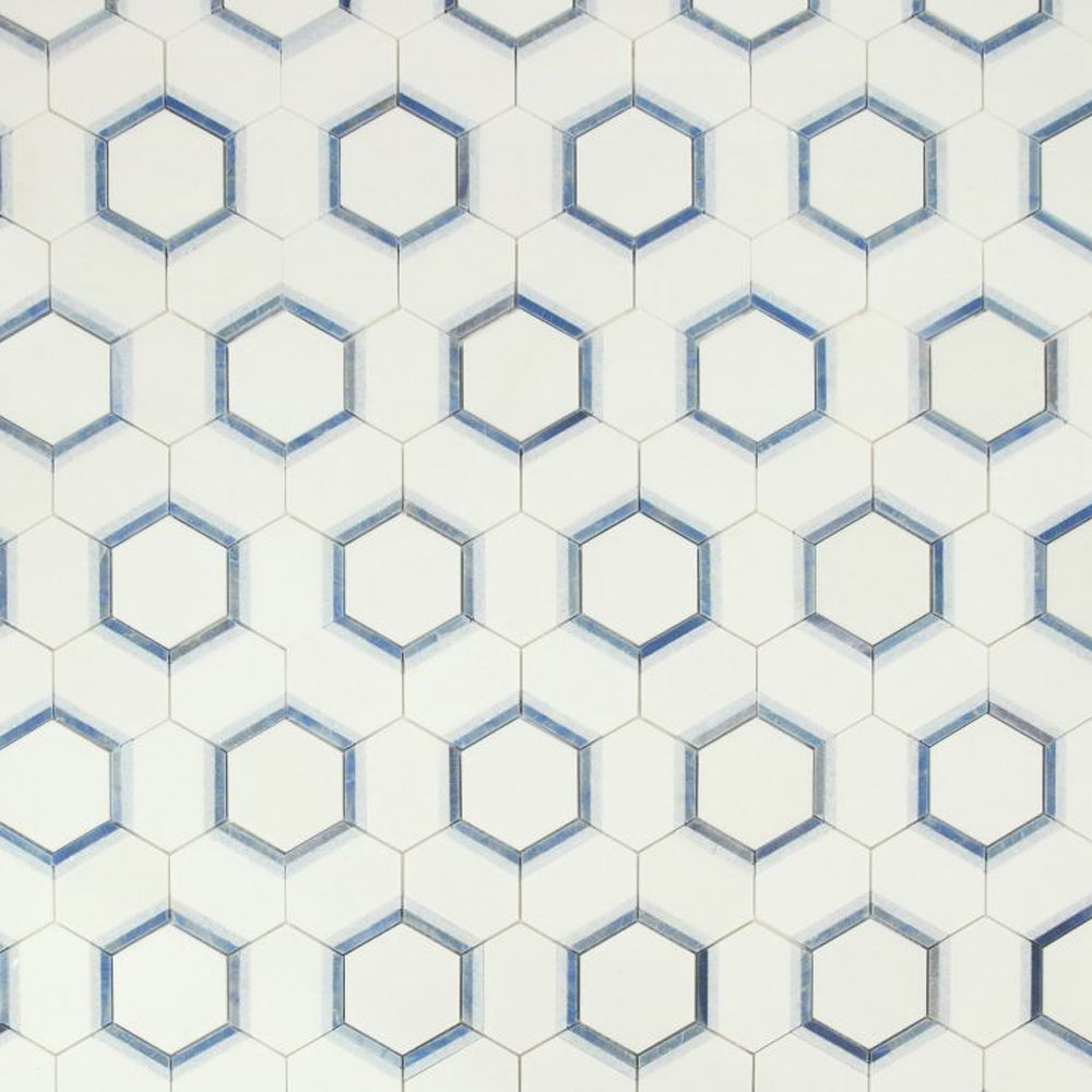 Elysium Tiles Hexagon Royal Sapphire 12" x 13.75" Marble Mosaic Tile