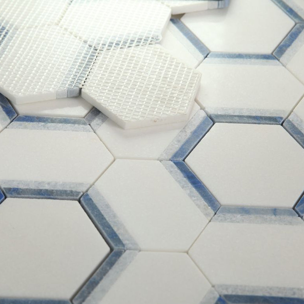 Elysium Tiles Hexagon Royal Sapphire 12" x 13.75" Marble Mosaic Tile