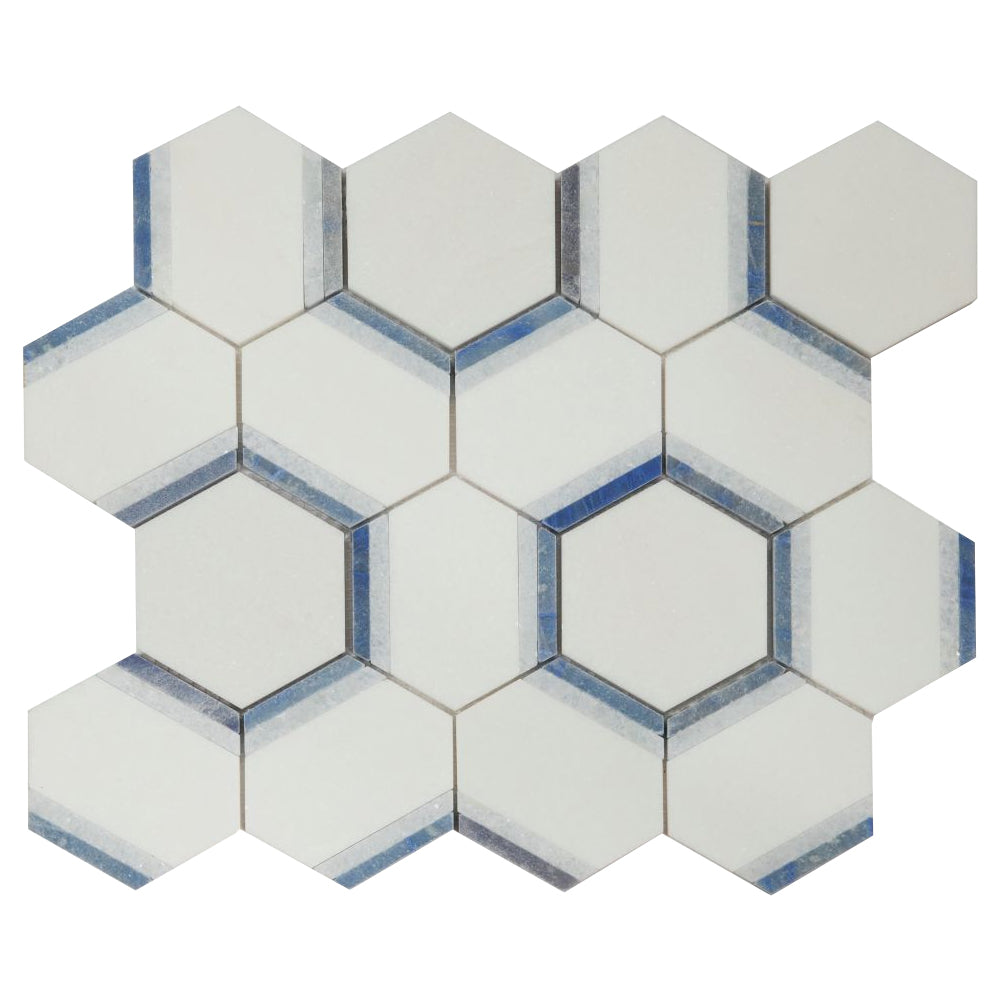 Elysium Tiles Hexagon Royal Sapphire 12" x 13.75" Marble Mosaic Tile