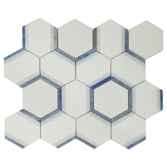 Elysium Tiles Hexagon Royal Sapphire 12" x 13.75" Marble Mosaic Tile