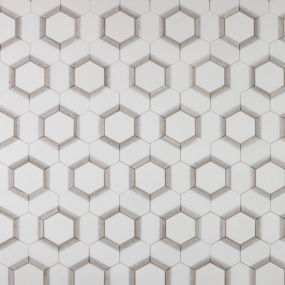 Elysium Tiles Hexagon Royal Sky 12" x 13.75" Marble Mosaic Tile