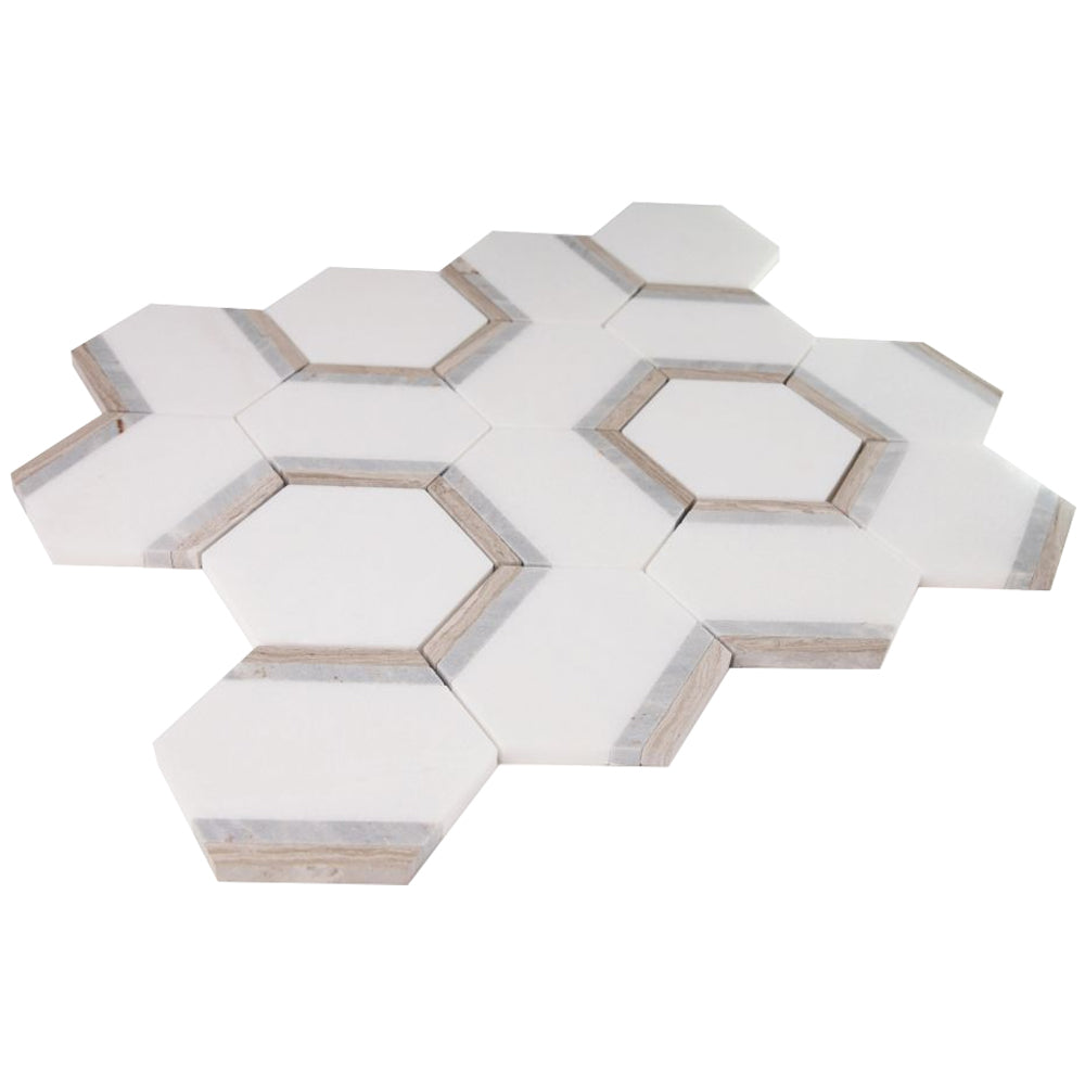 Elysium Tiles Hexagon Royal Sky 12" x 13.75" Marble Mosaic Tile