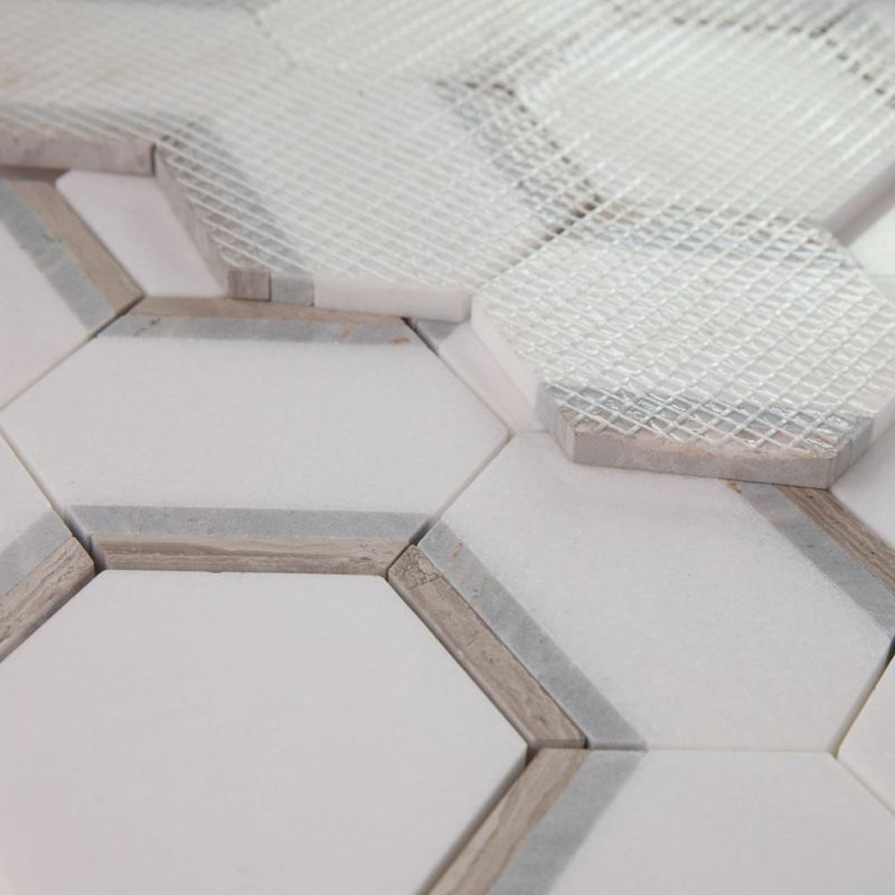 Elysium Tiles Hexagon Royal Sky 12" x 13.75" Marble Mosaic Tile