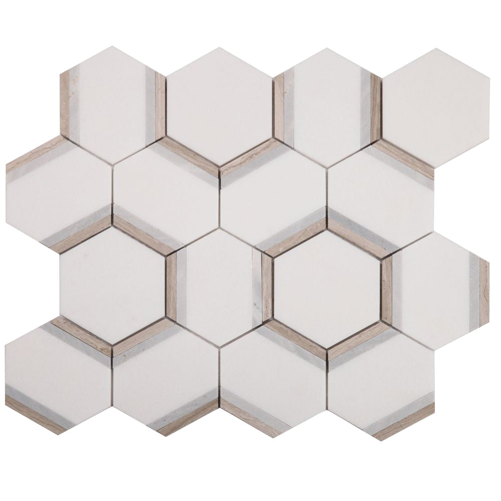 Elysium Tiles Hexagon Royal Sky 12" x 13.75" Marble Mosaic Tile