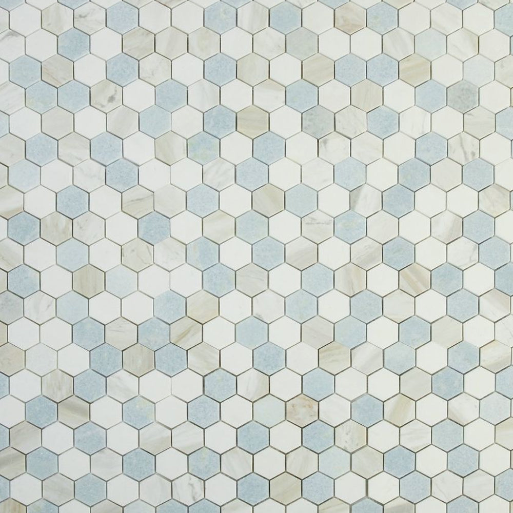 Elysium Tiles Hexagon Sky (2" x 2" pieces) 11.75" x 12" Marble Mosaic Tile