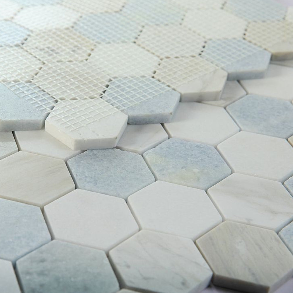 Elysium Tiles Hexagon Sky (2" x 2" pieces) 11.75" x 12" Marble Mosaic Tile