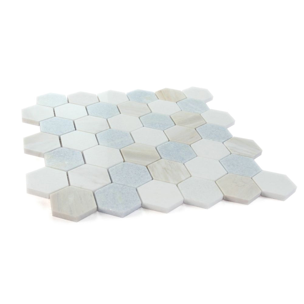 Elysium Tiles Hexagon Sky (2" x 2" pieces) 11.75" x 12" Marble Mosaic Tile