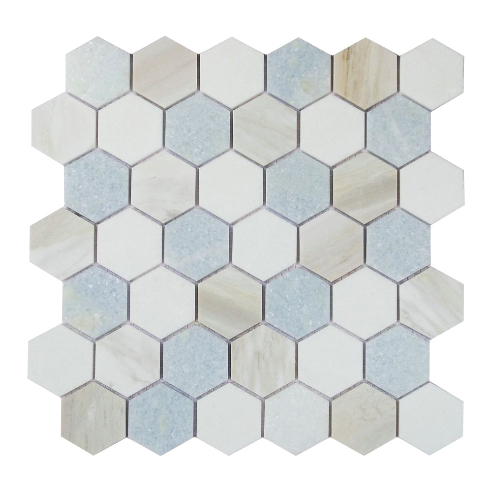 Elysium Tiles Hexagon Sky (2" x 2" pieces) 11.75" x 12" Marble Mosaic Tile