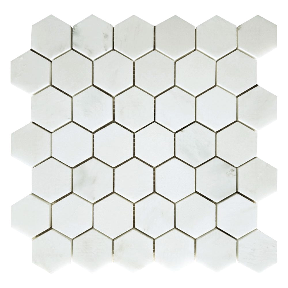 Elysium Tiles Hexagon Snow White Honed (2" x 2" pieces) 11.75" x 12" Marble Mosaic Tile