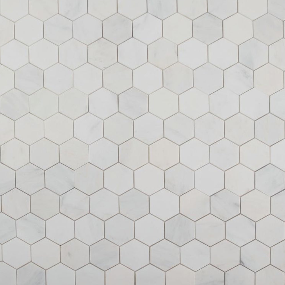 Elysium Tiles Hexagon Snow White Honed (3" x 3" pieces) 10.25" x 11.75" Marble Mosaic Tile