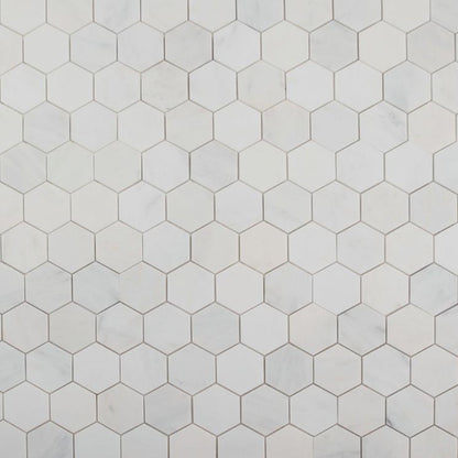 Elysium Tiles Hexagon Snow White Honed (3" x 3" pieces) 10.25" x 11.75" Marble Mosaic Tile