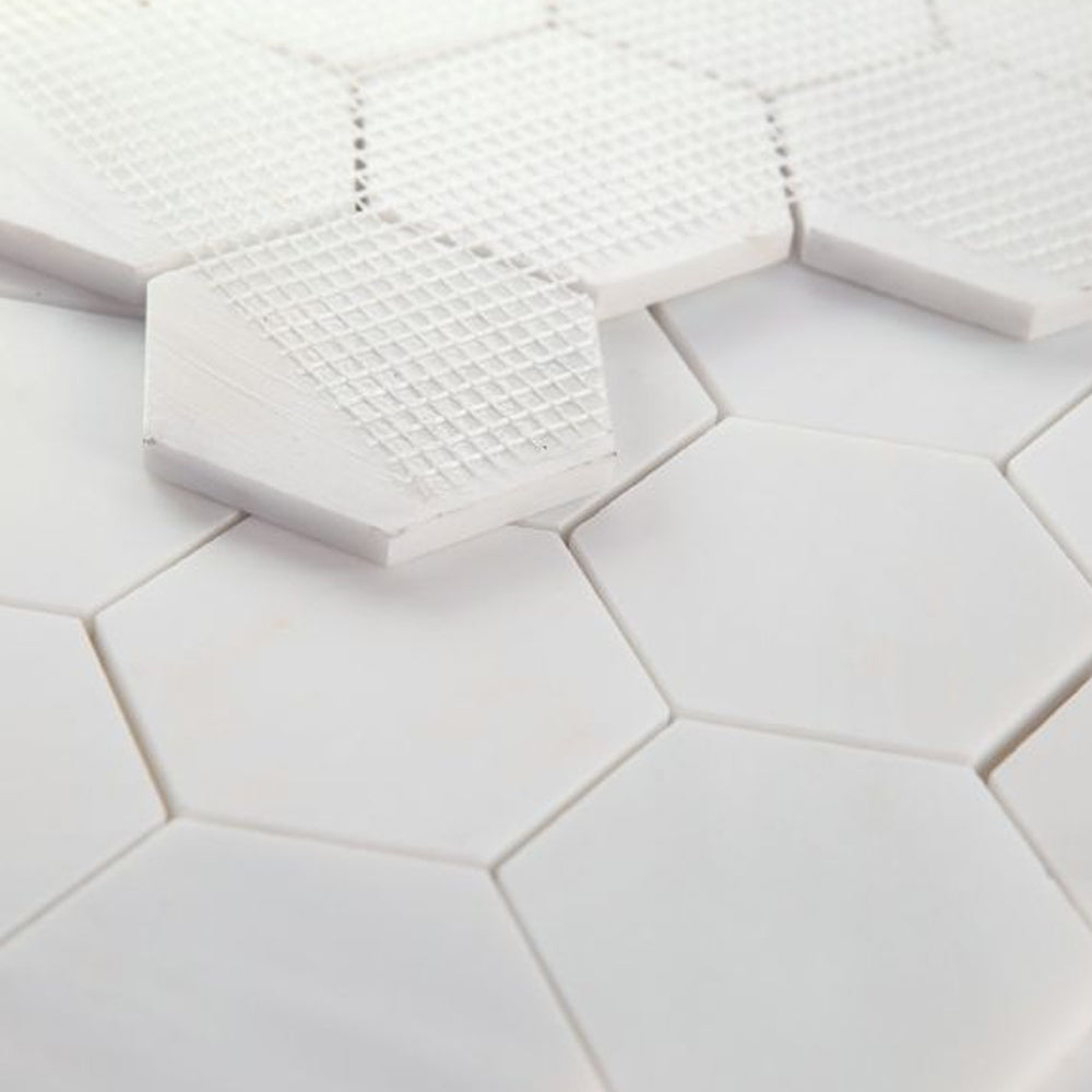 Elysium Tiles Hexagon Snow White Honed (3" x 3" pieces) 10.25" x 11.75" Marble Mosaic Tile