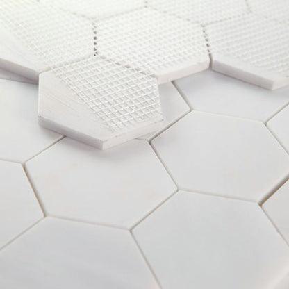 Elysium Tiles Hexagon Snow White Honed (3" x 3" pieces) 10.25" x 11.75" Marble Mosaic Tile