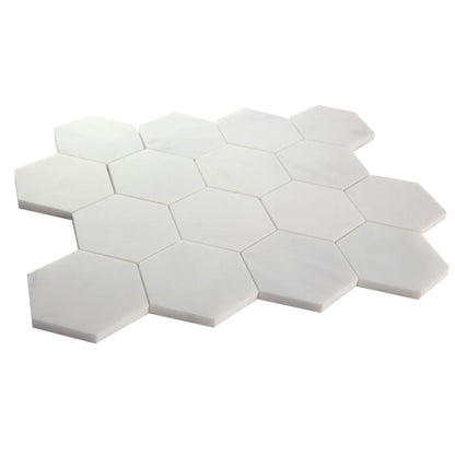 Elysium Tiles Hexagon Snow White Honed (3" x 3" pieces) 10.25" x 11.75" Marble Mosaic Tile