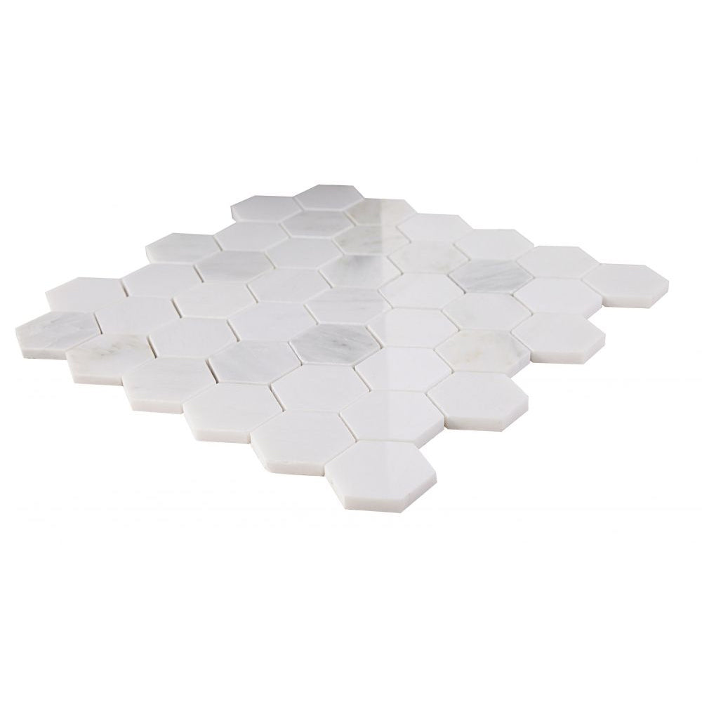 Elysium Tiles Hexagon Snow White Polished (2" x 2" pieces) 11.75" x 12" Marble Mosaic Tile