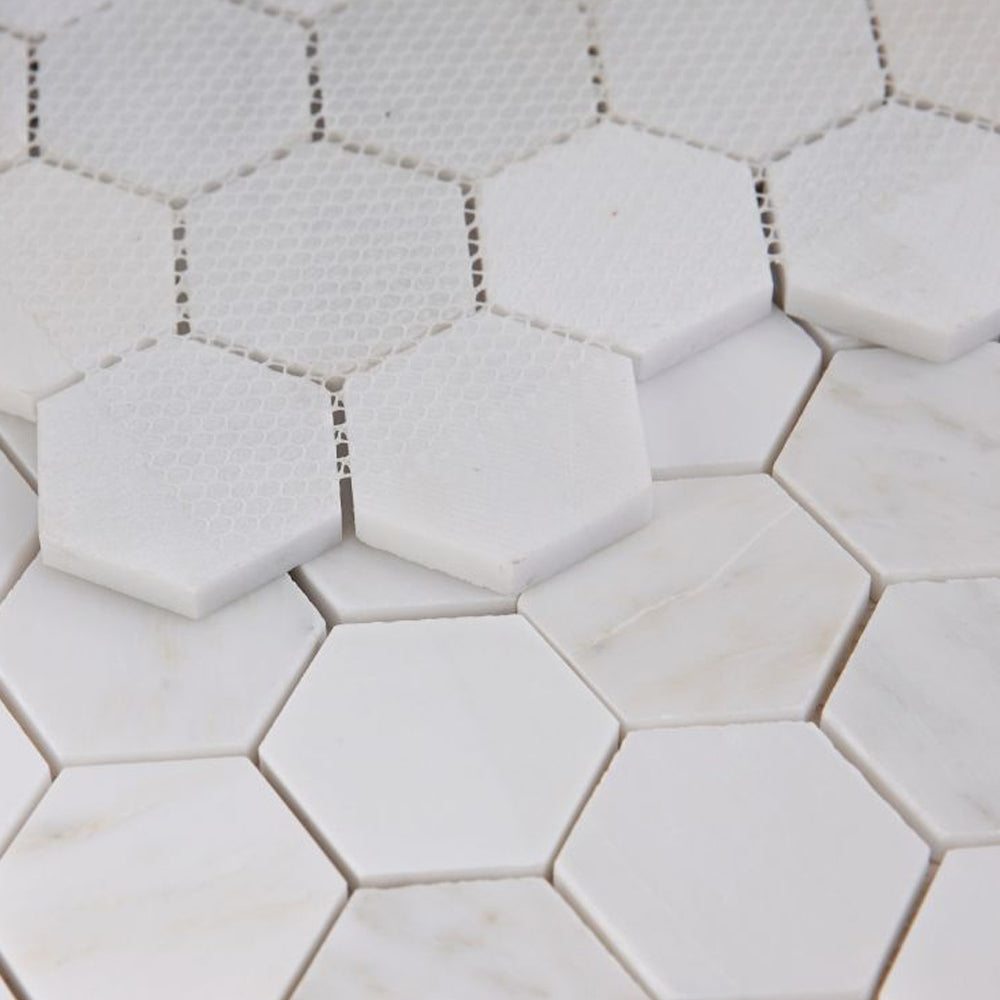 Elysium Tiles Hexagon Snow White Polished (2" x 2" pieces) 11.75" x 12" Marble Mosaic Tile