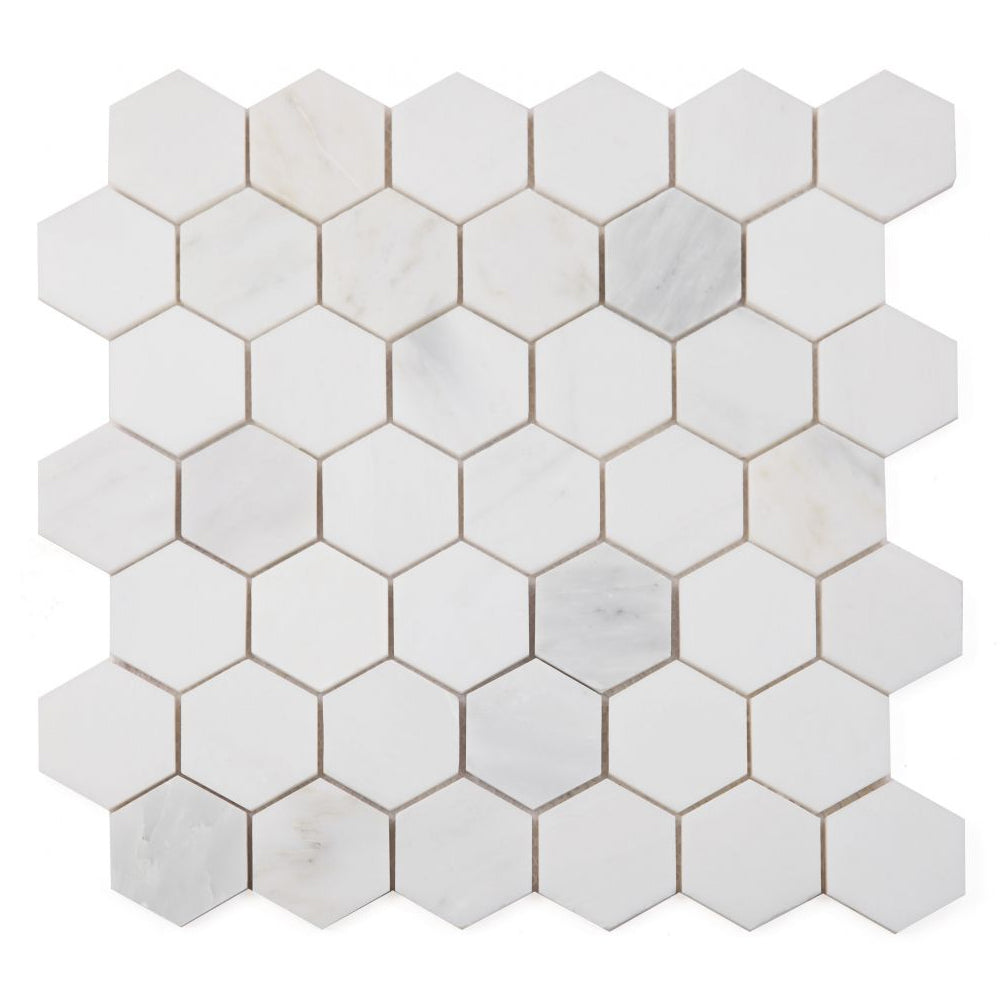 Elysium Tiles Hexagon Snow White Polished (2" x 2" pieces) 11.75" x 12" Marble Mosaic Tile