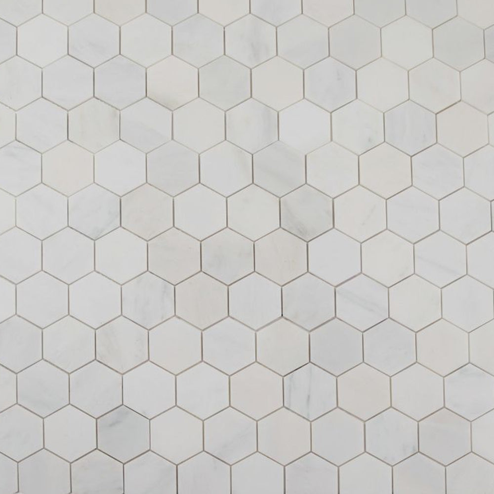 Elysium Tiles Hexagon Snow White Polished (3" x 3" pieces) 10.25" x 11.75" Marble Mosaic Tile