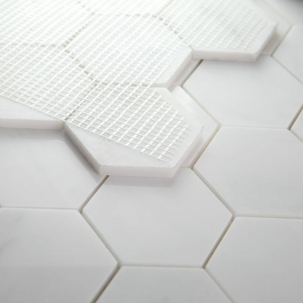 Elysium Tiles Hexagon Snow White Polished (3" x 3" pieces) 10.25" x 11.75" Marble Mosaic Tile