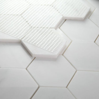 Elysium Tiles Hexagon Snow White Polished (3" x 3" pieces) 10.25" x 11.75" Marble Mosaic Tile