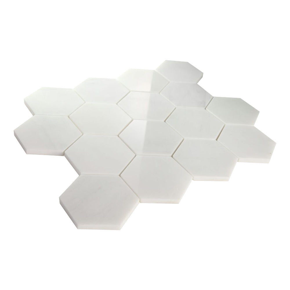 Elysium Tiles Hexagon Snow White Polished (3" x 3" pieces) 10.25" x 11.75" Marble Mosaic Tile