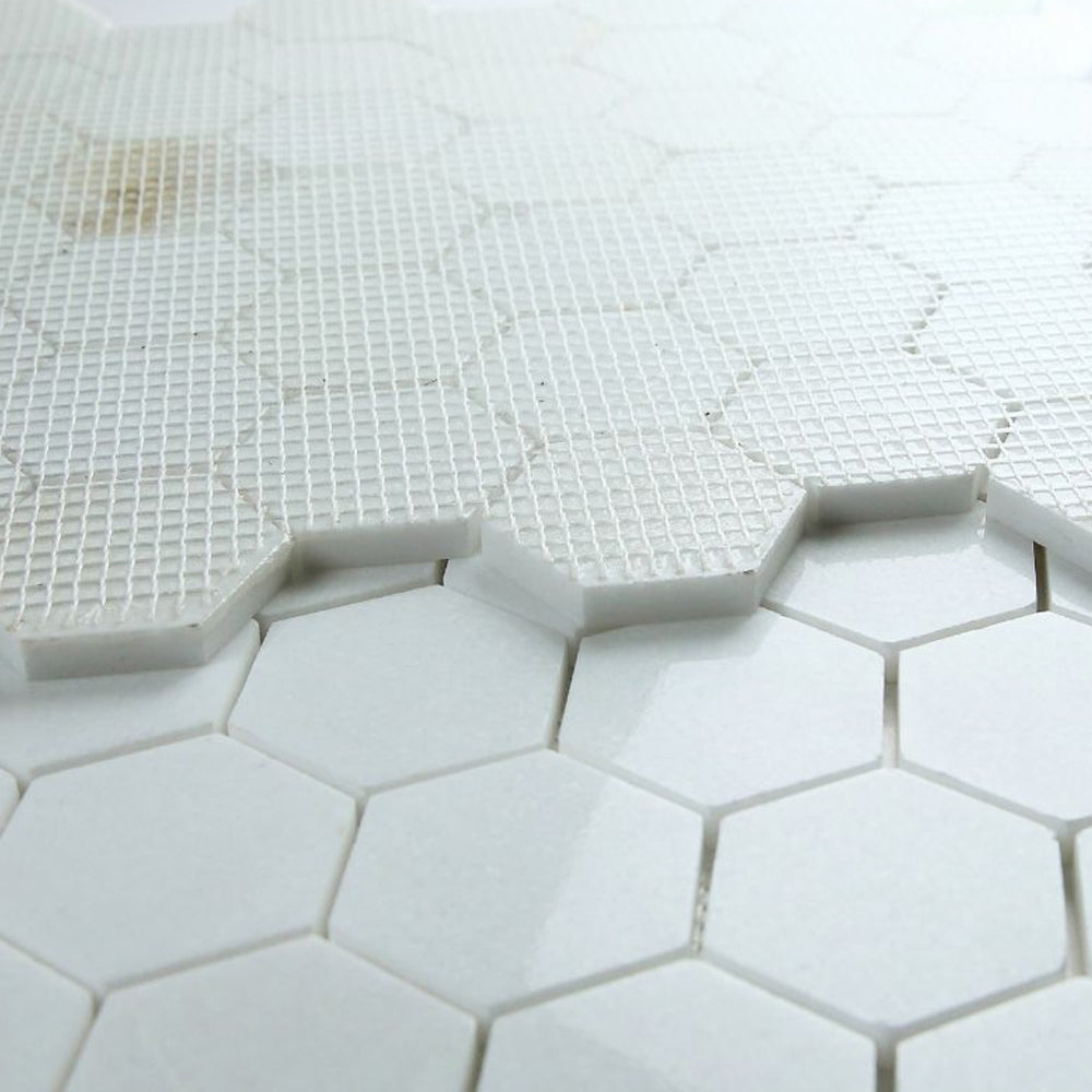 Elysium Tiles Hexagon Thassos Polished (2" x 2" pieces) 11.75" x 12" Marble Mosaic Tile