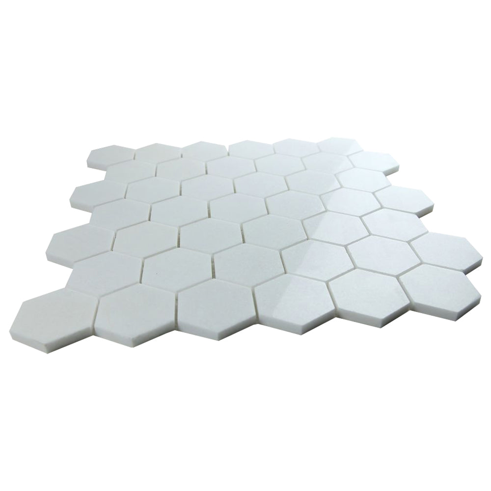 Elysium Tiles Hexagon Thassos Polished (2" x 2" pieces) 11.75" x 12" Marble Mosaic Tile