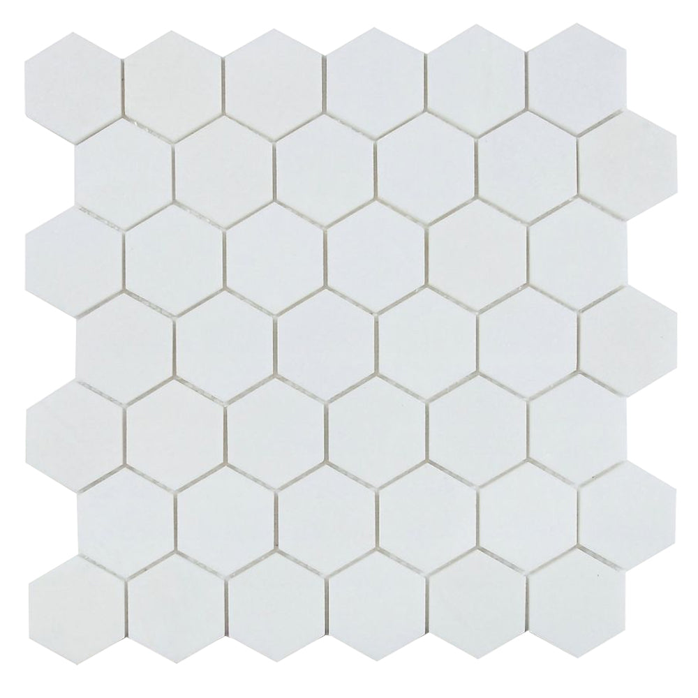 Elysium Tiles Hexagon Thassos Polished (2" x 2" pieces) 11.75" x 12" Marble Mosaic Tile