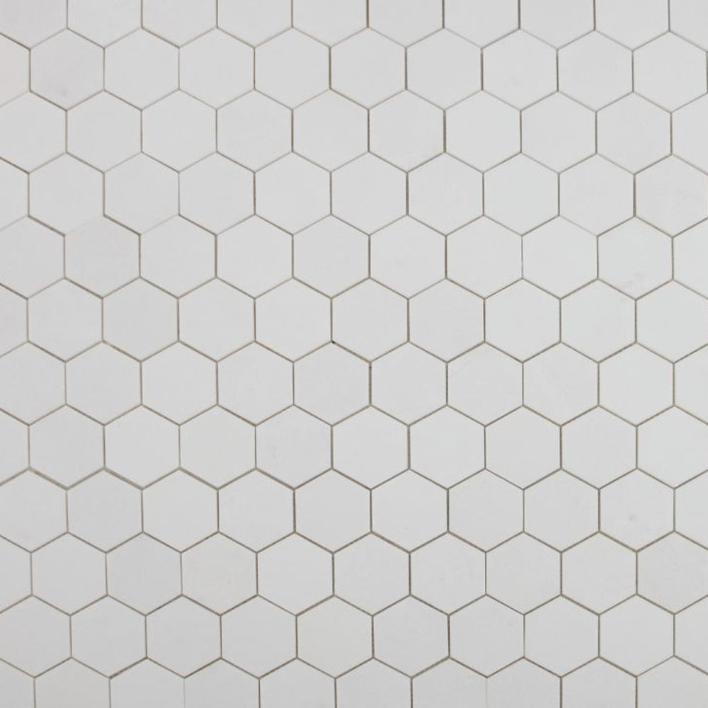 Elysium Tiles Hexagon Thassos Polished (3" x 3" pieces) 10.25" x 11.75" Marble Mosaic Tile