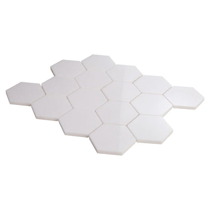 Elysium Tiles Hexagon Thassos Polished (3" x 3" pieces) 10.25" x 11.75" Marble Mosaic Tile