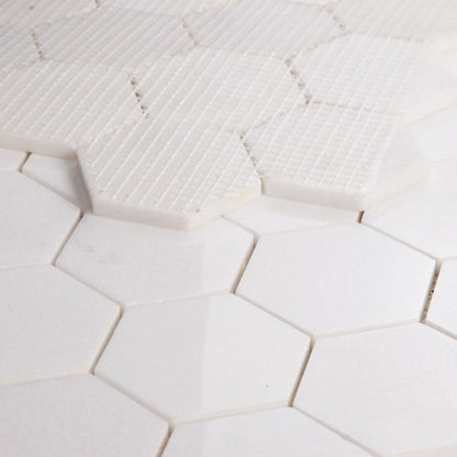 Elysium Tiles Hexagon Thassos Polished (3" x 3" pieces) 10.25" x 11.75" Marble Mosaic Tile