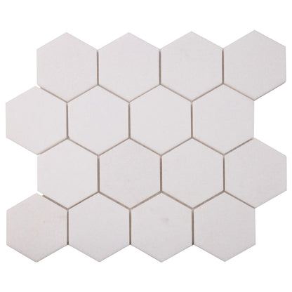 Elysium Tiles Hexagon Thassos Polished (3" x 3" pieces) 10.25" x 11.75" Marble Mosaic Tile