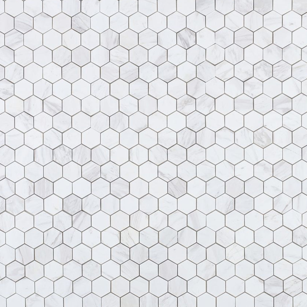 Elysium Tiles Hexagon White (2" x 2" pieces) 11.75" x 11.75" Marble Mosaic Tile