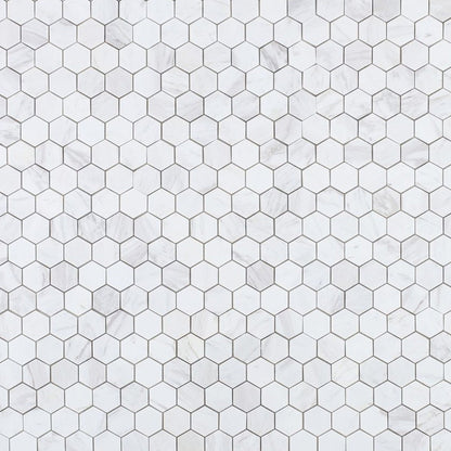 Elysium Tiles Hexagon White (2" x 2" pieces) 11.75" x 11.75" Marble Mosaic Tile