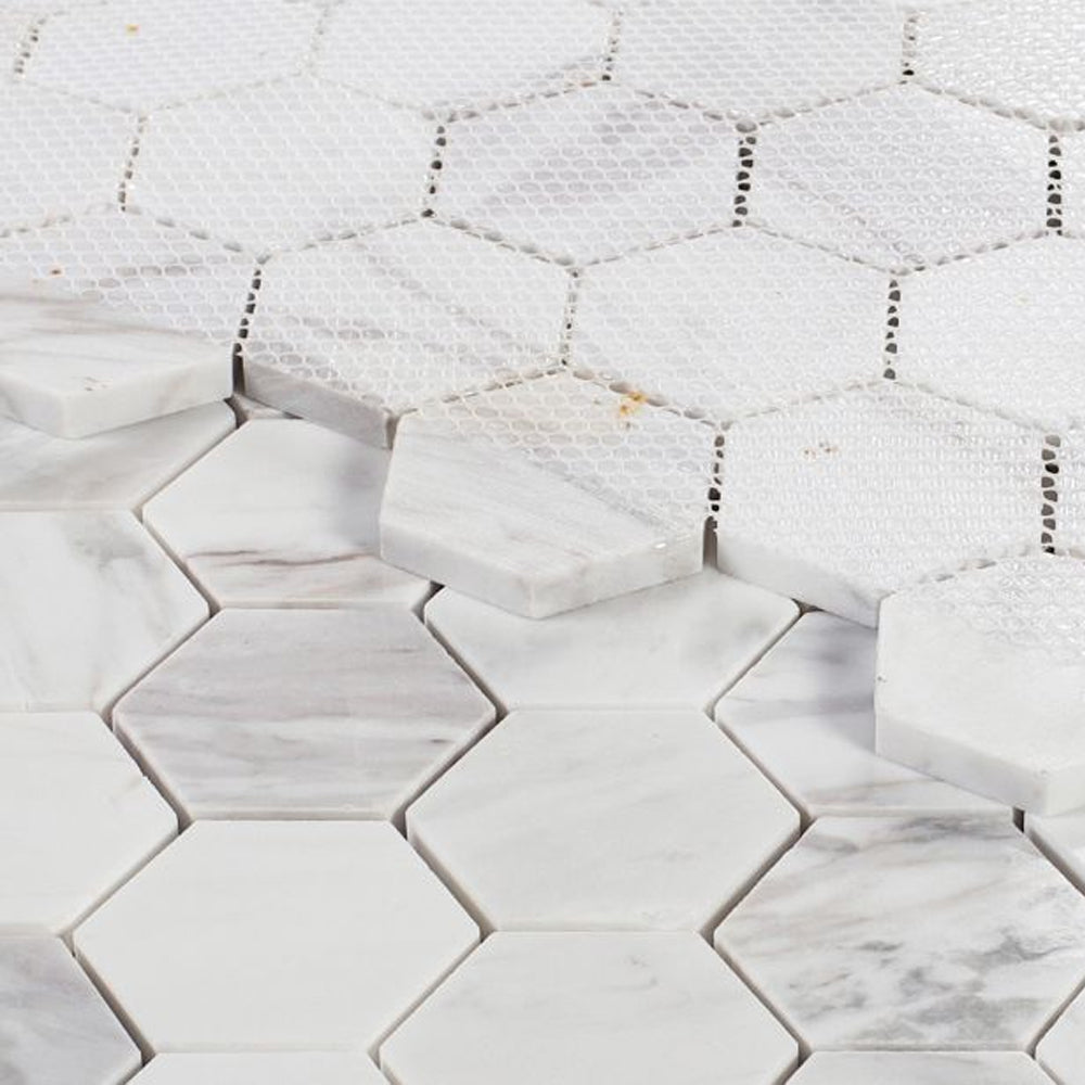 Elysium Tiles Hexagon White (2" x 2" pieces) 11.75" x 11.75" Marble Mosaic Tile