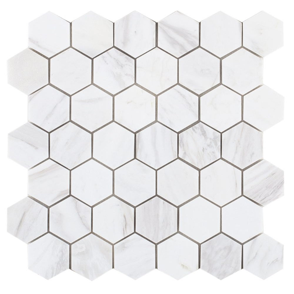 Elysium Tiles Hexagon White (2" x 2" pieces) 11.75" x 11.75" Marble Mosaic Tile