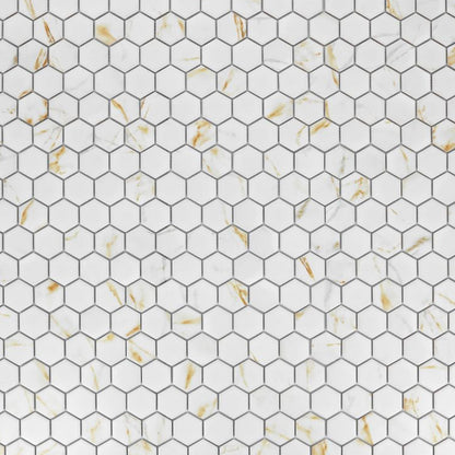 Elysium Tiles Hulu Hexagon Calacatta Matte (2" x 2" pieces) 11" x 12.75" Porcelain Mosaic Tile